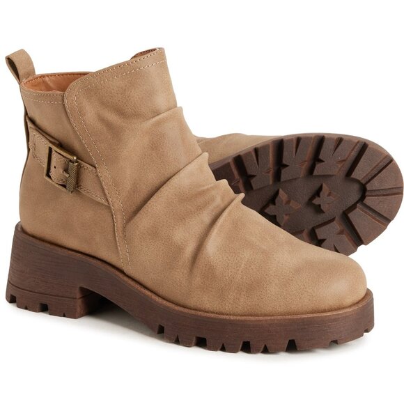 NEW Sofft Eurosoft Comfort Womens Tan Brown Side Buckle Ruched Boots Booties NIB - Picture 1 of 7
